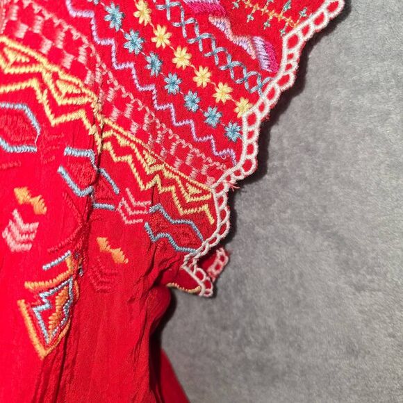 Johnny Was Scarlet Red Lissa Cupra Rayon Floral Embroidered Blouse Medium - Picture 8 of 8